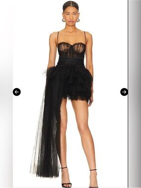 NBD Shay Black Asymmetric Tulle Mini Dress with Ruffled Skirt
